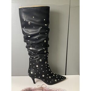 Jessica Simpson Boots Womens Size 7.5 Black NAEVY2 Studded Knee High Pointed Toe